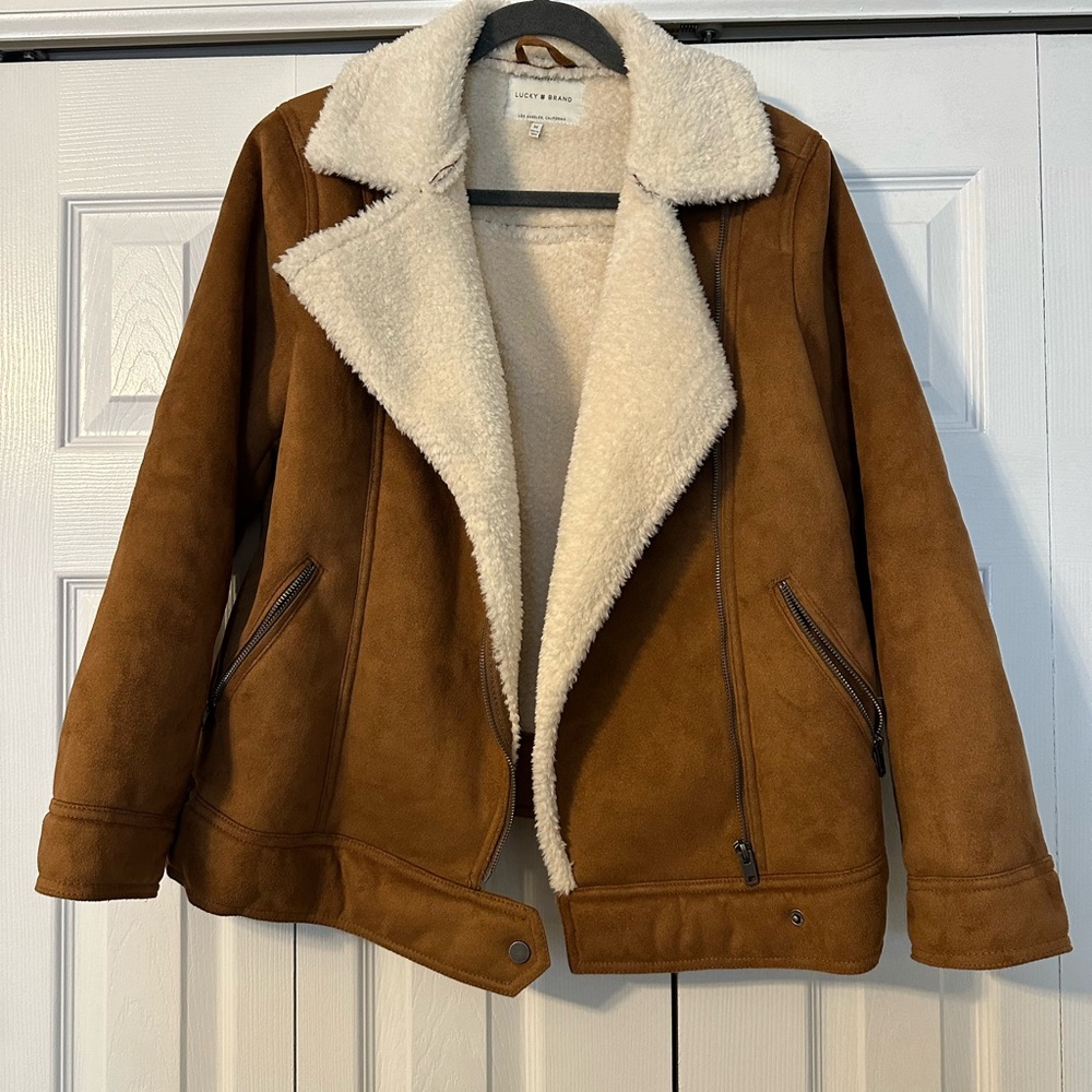 Lucky Brand Women's Brown Suede Jacket with Shearling Lining